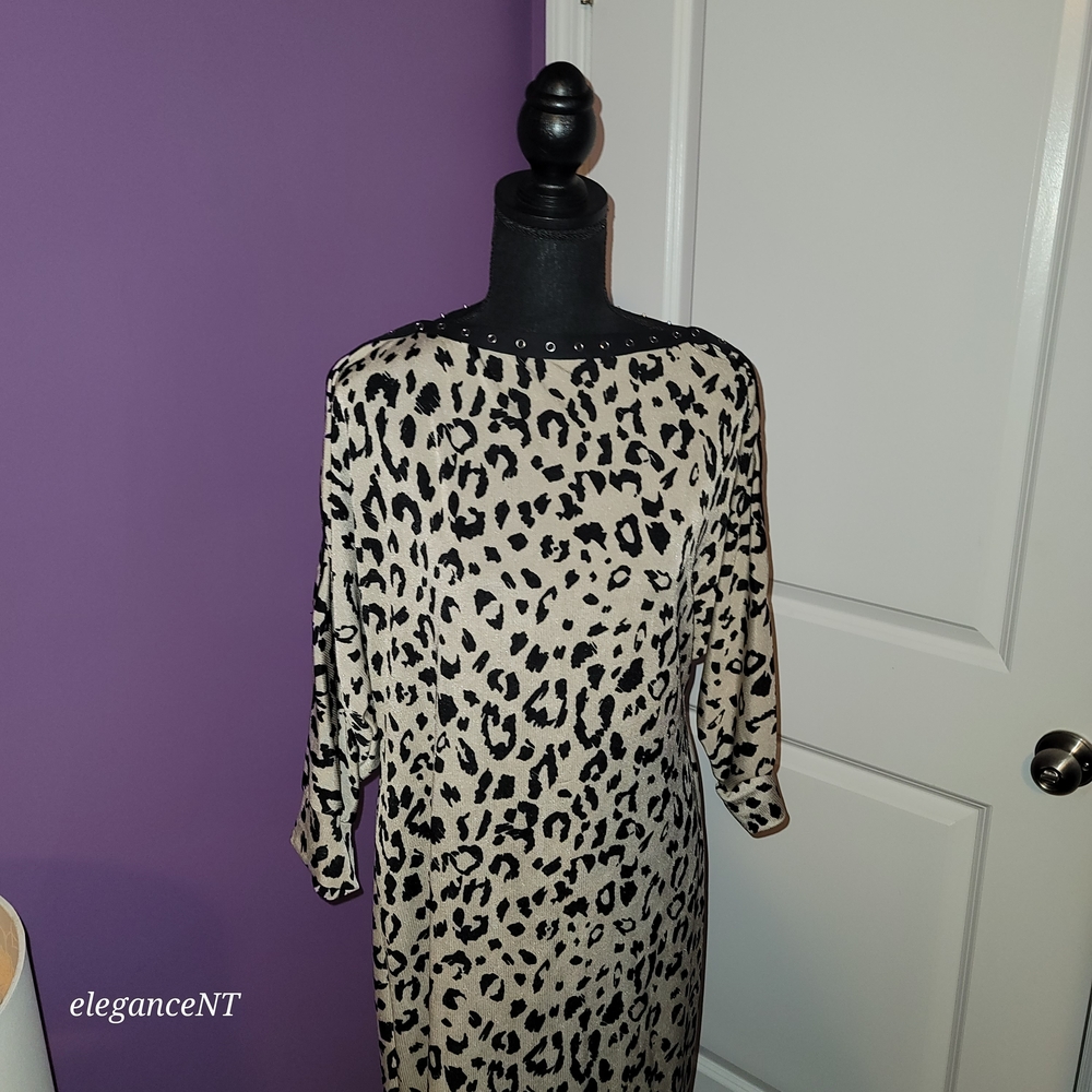 Janette Plus Black and Cream Animal Print Long Sleeve Dress Sz: 2X - Picture 5 of 10